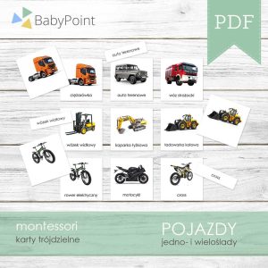 POJAZDY - Karty edukacyjne trójdzielne 14 x 14 - 52 szt