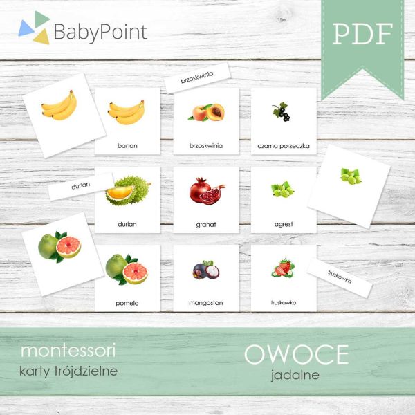OWOCE - Karty edukacyjne trójdzielne 14 x 14