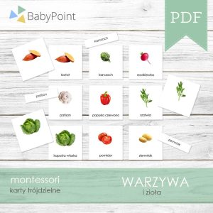 WARZYWA- Karty edukacyjne trójdzielne 14 x 14 - 60 szt