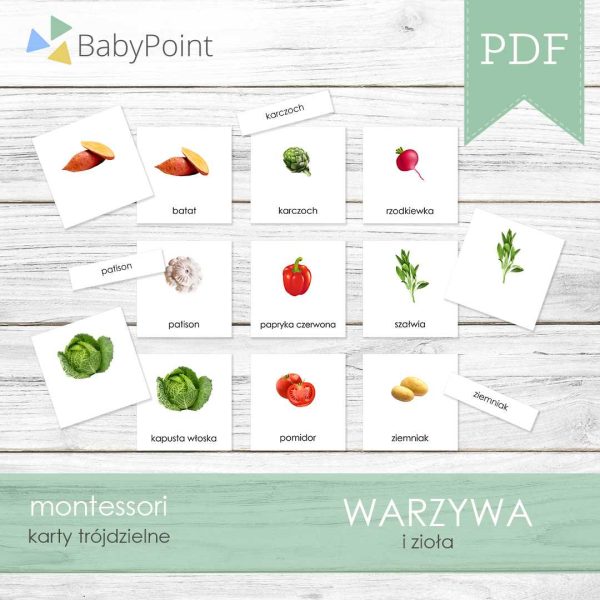 WARZYWA- Karty edukacyjne trójdzielne 14 x 14 - 60 szt