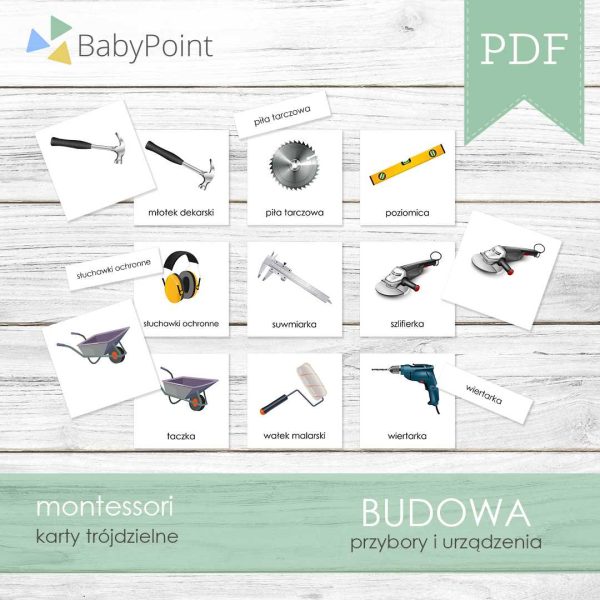 BUDOWA - Karty edukacyjne trójdzielne 14 x 14 - 100 szt