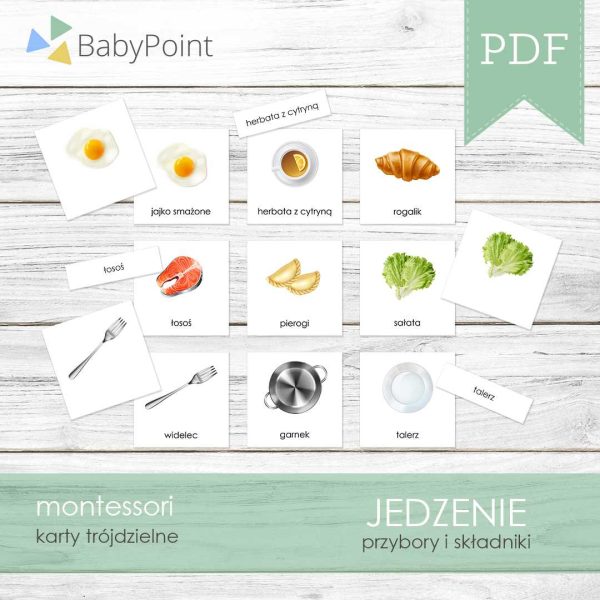 JEDZENIE - Karty edukacyjne trójdzielne 14 x 14 - 10 szt