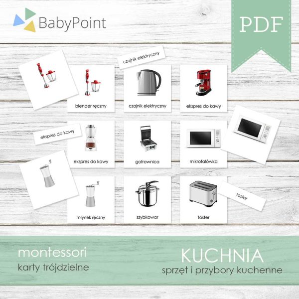 KUCHNIA - Karty edukacyjne trójdzielne 14 x 14 - 10 szt