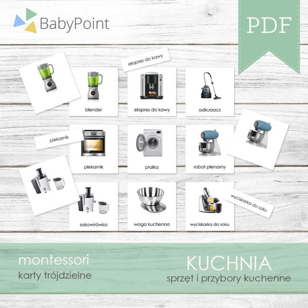 KUCHNIA - Karty edukacyjne trójdzielne 14 x 14 - 90 szt
