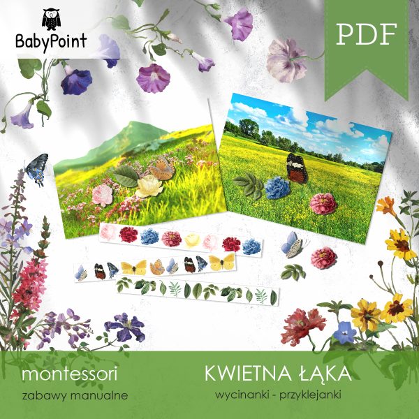 KWIATY - Kwietna łąka - Wycinanki - Przyklejanki