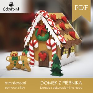 Domek z filcu z dekoracjami na rzepy
