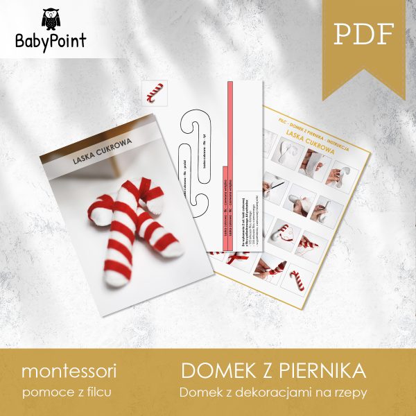 Domek z filcu z dekoracjami na rzepy
