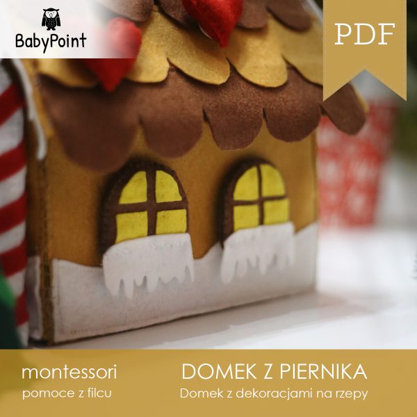 Domek z filcu z dekoracjami na rzepy