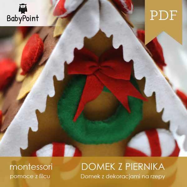 Domek z filcu z dekoracjami na rzepy