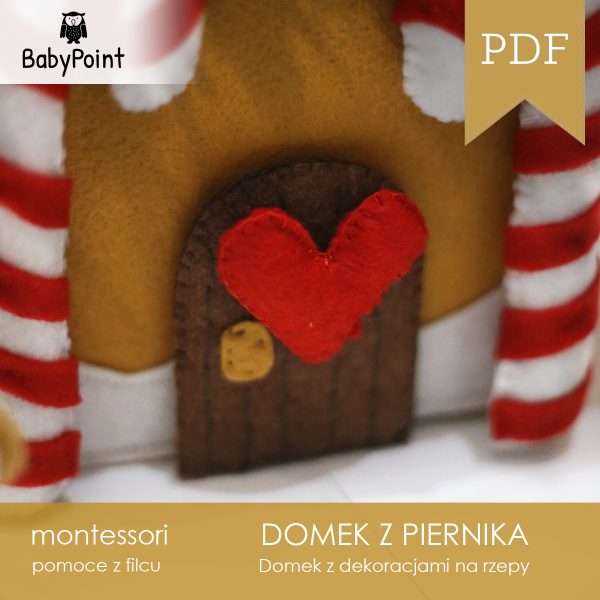 Domek z filcu z dekoracjami na rzepy