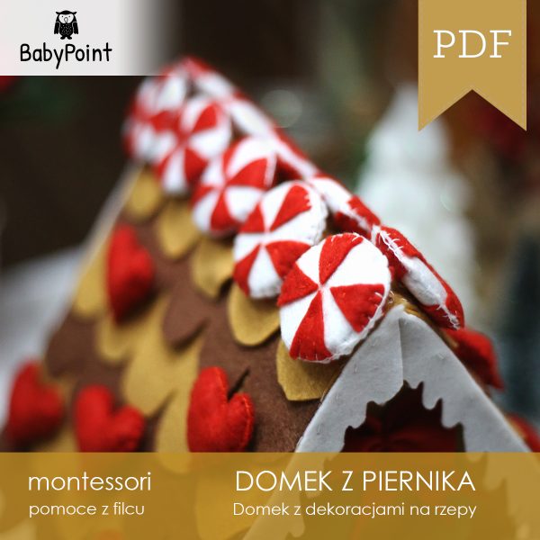 Domek z filcu z dekoracjami na rzepy