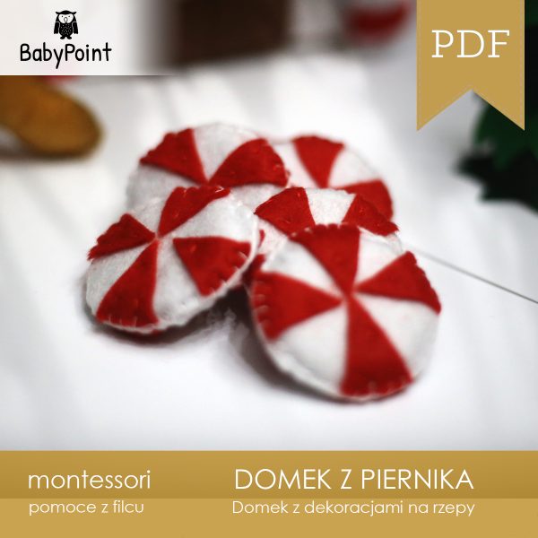 Domek z filcu z dekoracjami na rzepy