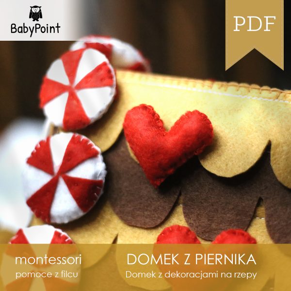 Domek z filcu z dekoracjami na rzepy